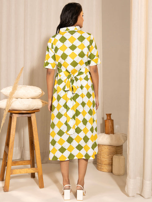 Multicolour Cotton Geometric A-Line Dress